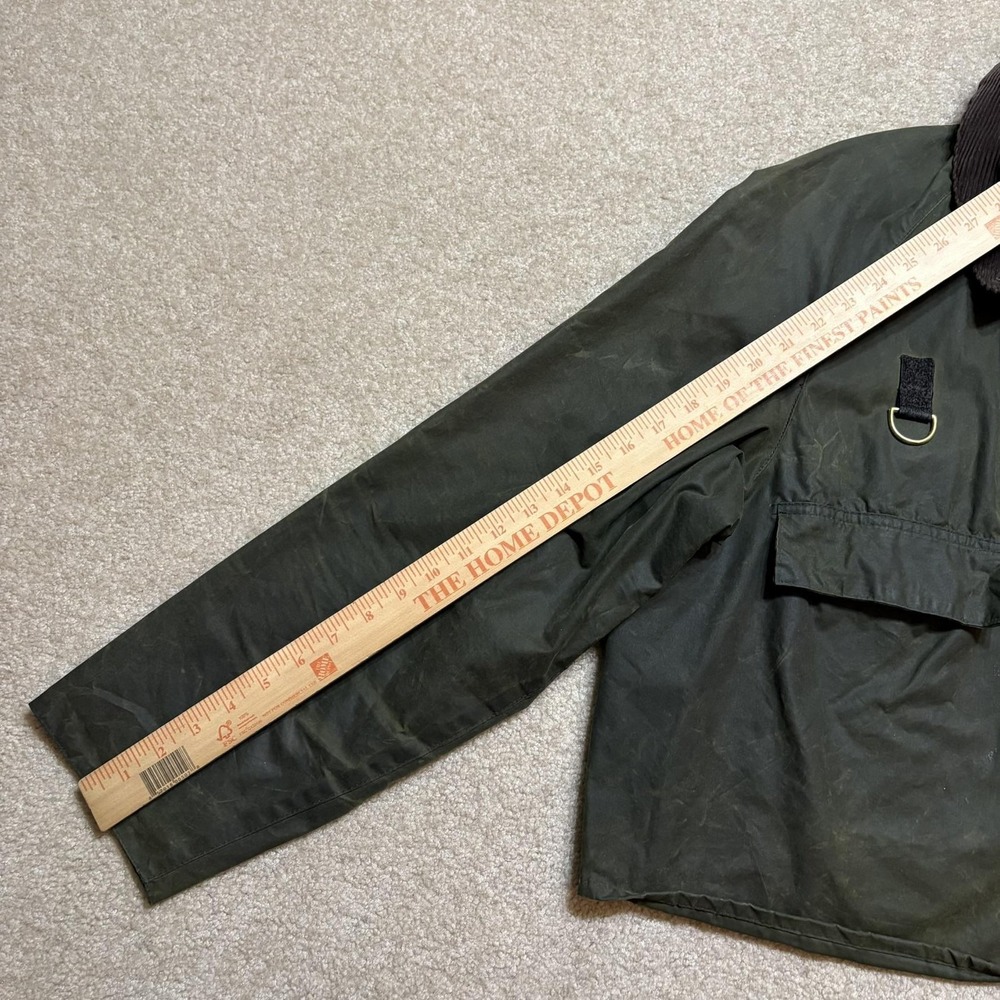 Vtg Barbour A130 Spey Jacket Mens Large Short Green Waxed Made England Hooded - Picture 11 of 16